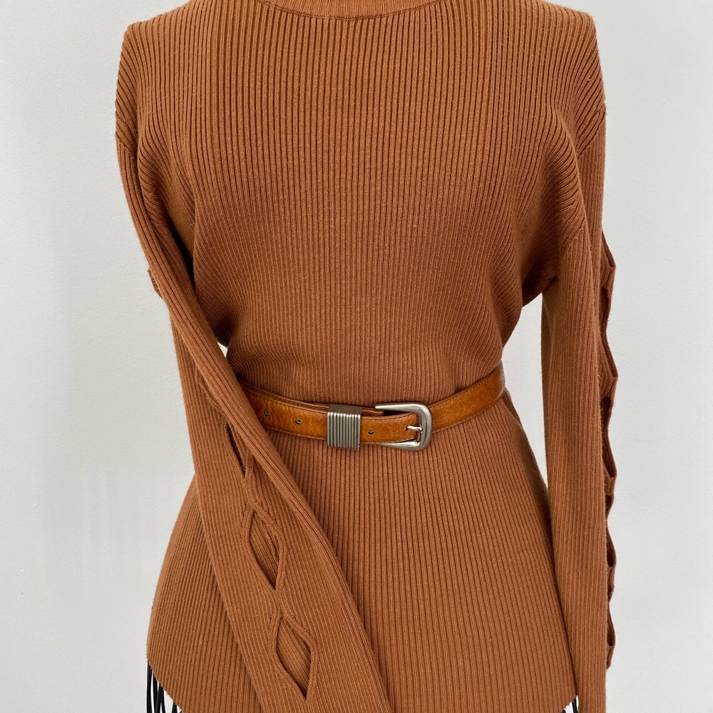 Brown Ribbed Sweater Size L - Picture 2 of 6